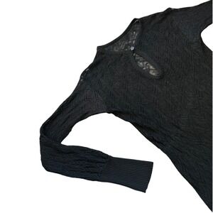 Unbranded Whimsigoth Black Keyhole Sheer Chevron Pointelle Knit Lace Top Stretch